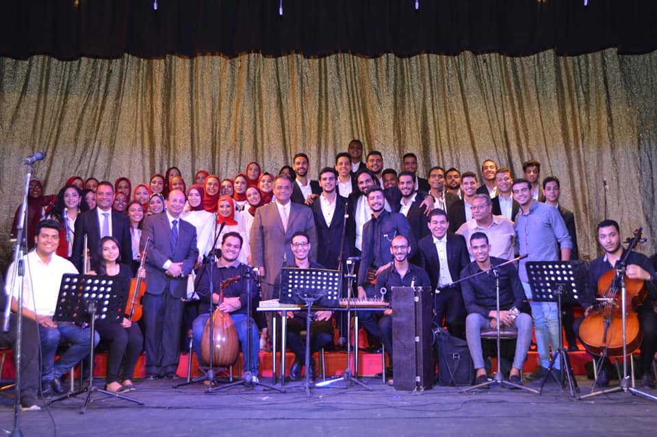 President of Ain Shams University attends the choir concert and music of the university students