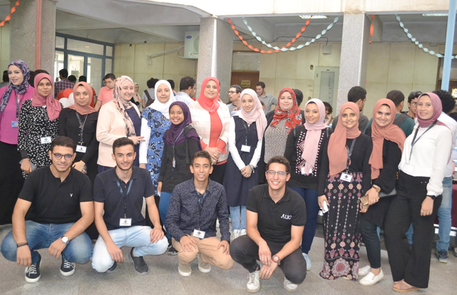 A large students come for the induction day activities in the Faculty of Computer and Information Sciences Ain Shams.