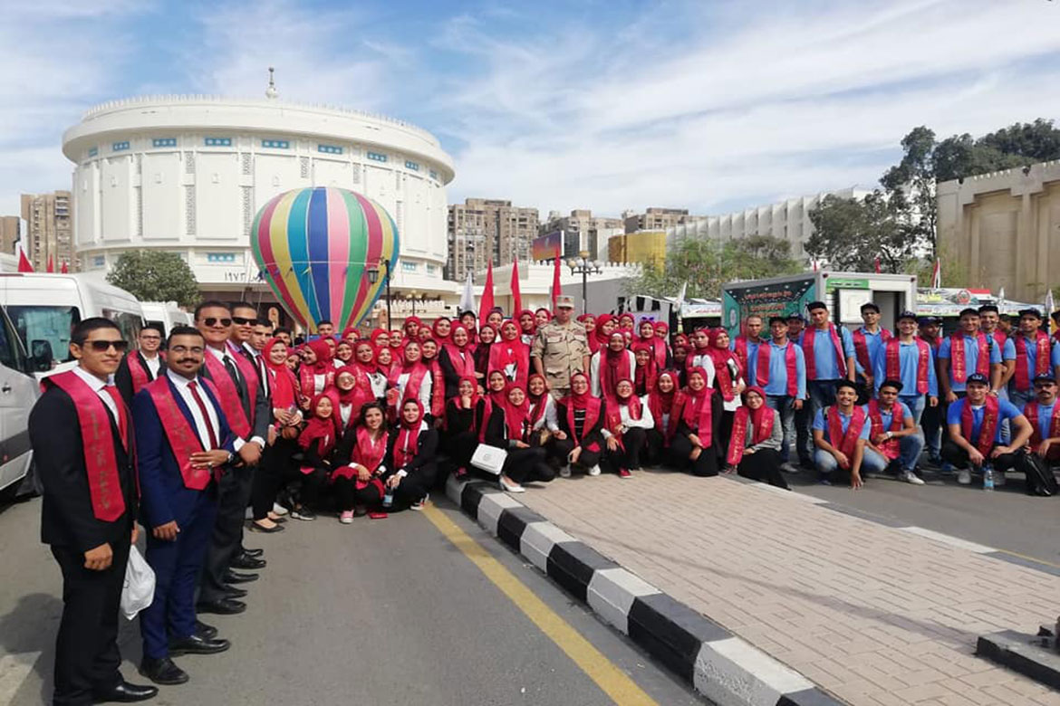 Students of Ain Shams University at the conclusion of the activities of the Military Cultures Exhibition