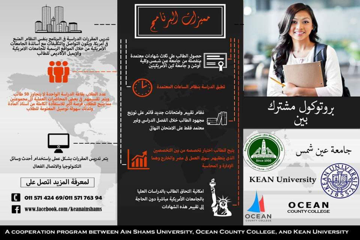 تخرج أول دفعة من برنامج الشراكة بين كلية التجارة بجامعة عين شمس وجامعة كين الأمريكية وكلية أوشن الأمريكية