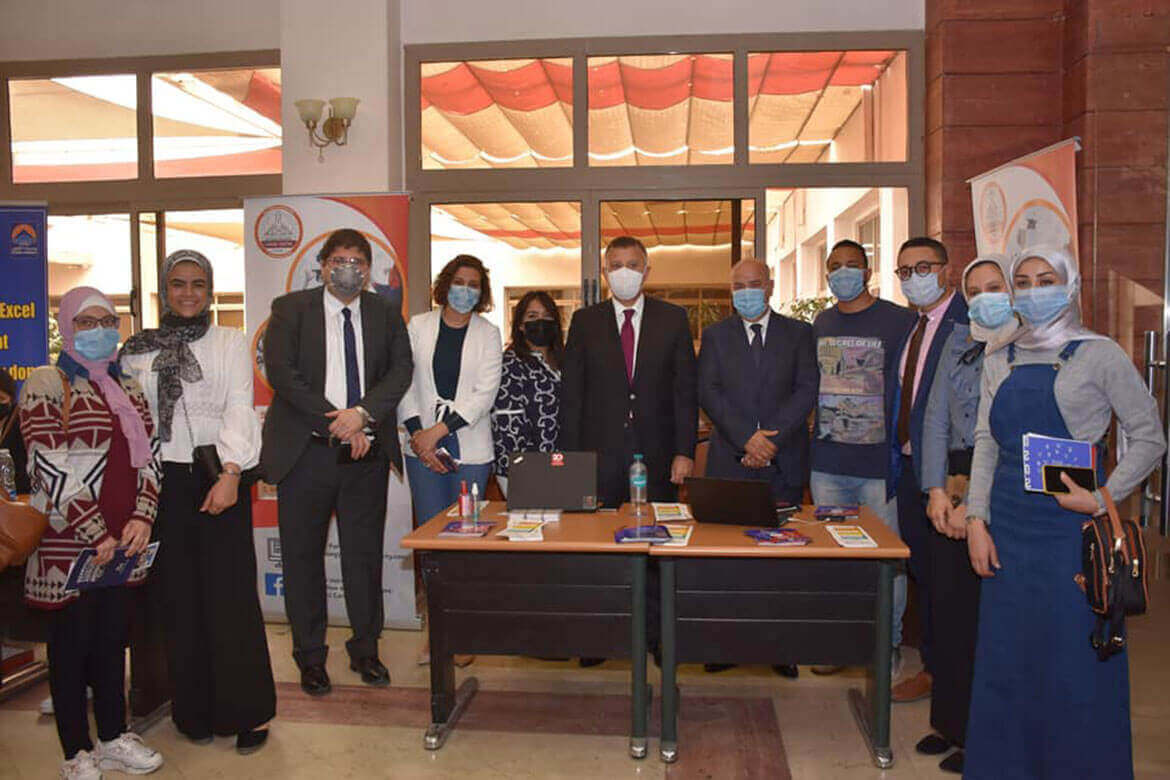 The President of Ain Shams University inspects the university's pavilion participating in the “Rowad” Career Planning Exhibition