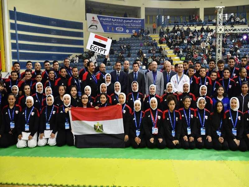 The student, Rawan Samir, at the Faculty of Specific Education, won the first place in the World Traditional Karate-Do Federation