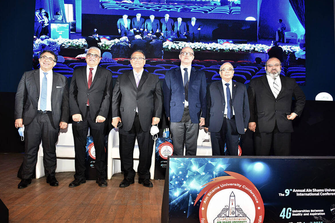 The president and vice-presidents of Ain Shams University attend the opening session of the ninth scientific conference