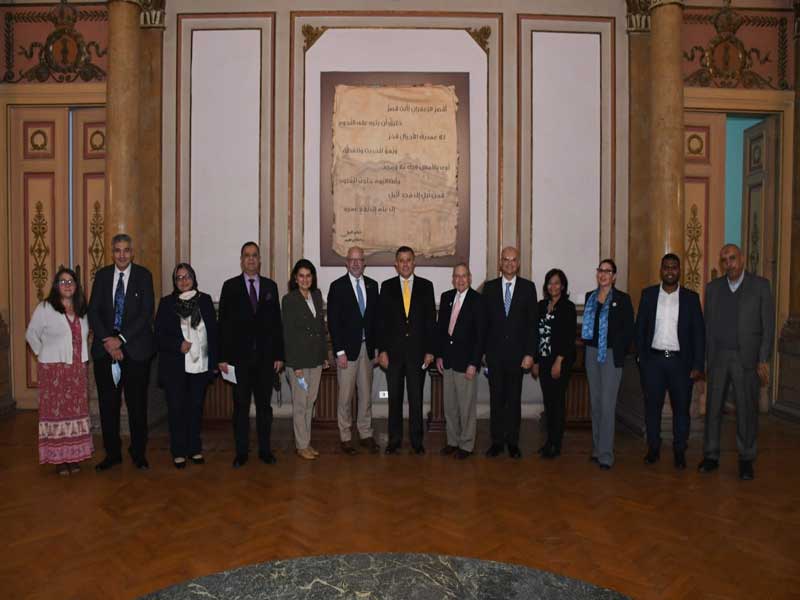 The President of Ain Shams University receives a delegation from Ocean College and Kean University to support cooperation