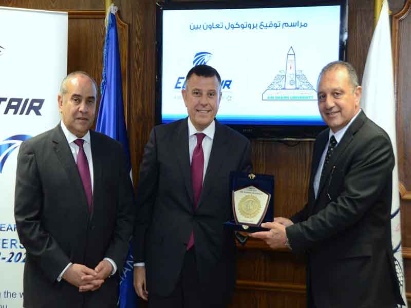 The Minister of Civil Aviation witnesses the signing of a cooperation protocol between Ain Shams University and Egypt Air