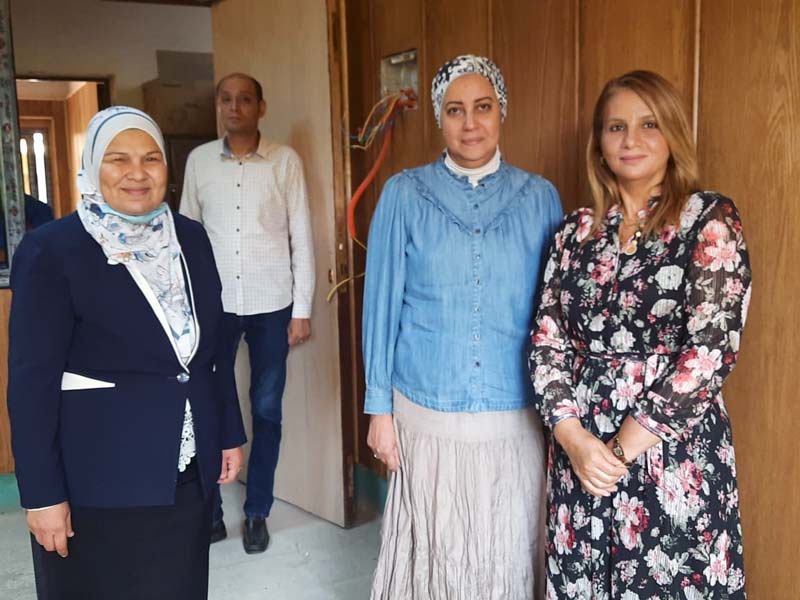 Prof. Dr. Hanan Kamel, Acting Dean of the Faculty of Arts, follows up on the renovation works at the offices and construction at the Faculty in preparation for the new academic year