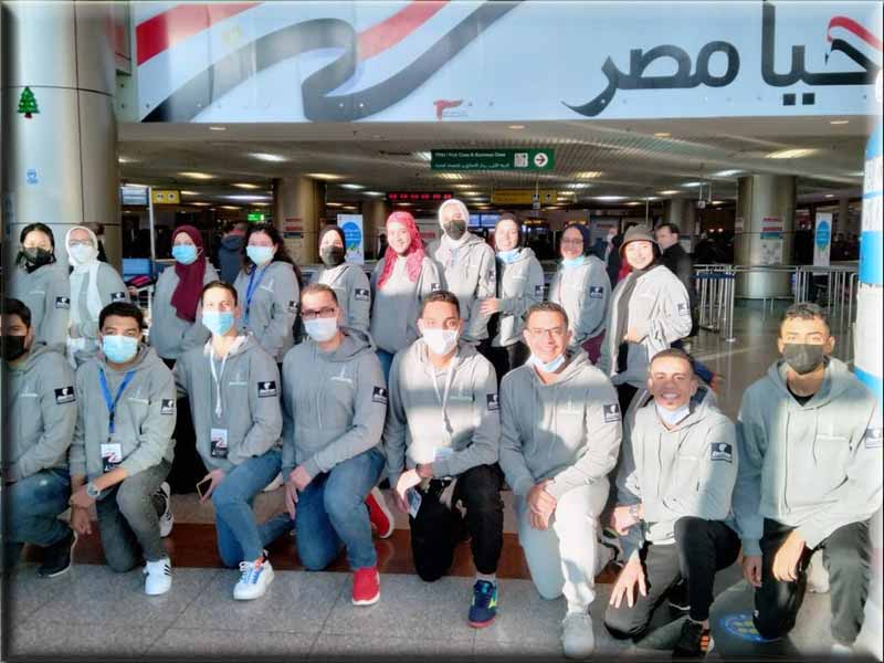 Ain Shams University students at Cairo International Airport in preparation for travel to visit Dubai Expo