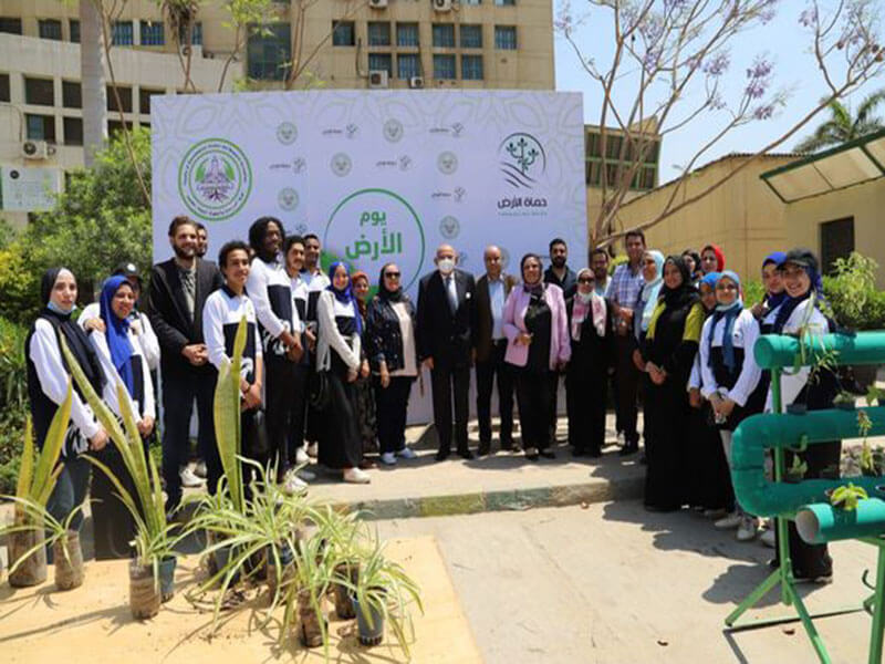The Community Service and Environmental Development Affairs Sector at Ain Shams University is planting trees in celebration of World Earth Day