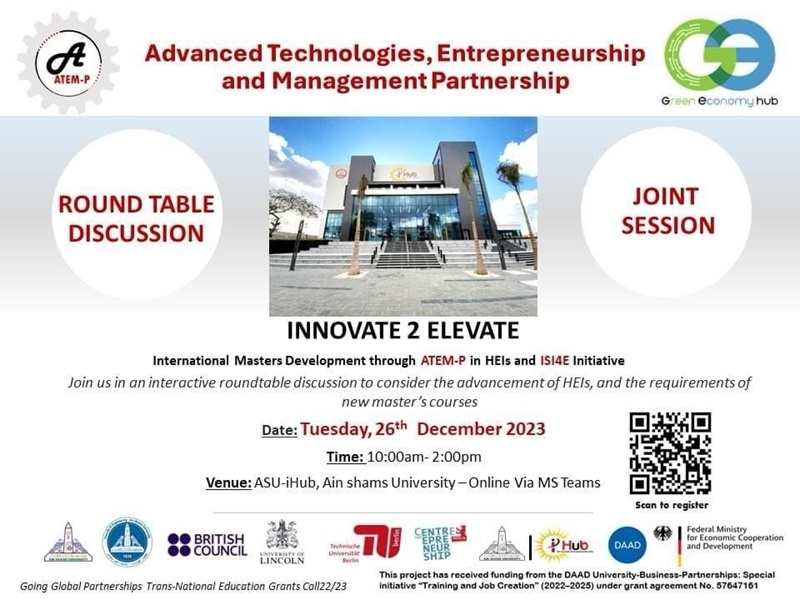 A round table discussion entitled “Innovate 2 Elevate: Advanced Technologies, Entrepreneurship, and Management partnership” at ASU-iHub