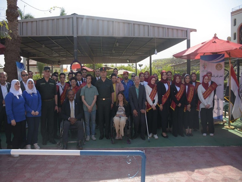 A delegation of students of determination at Ain Shams University witnesses the opening of an exhibition of products (people with disabilities) at the Infantry Officers House in Cairo