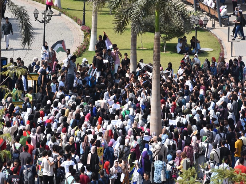 Mass demonstrations by Ain Shams University students to denounce the Israeli aggression on the Gaza Strip