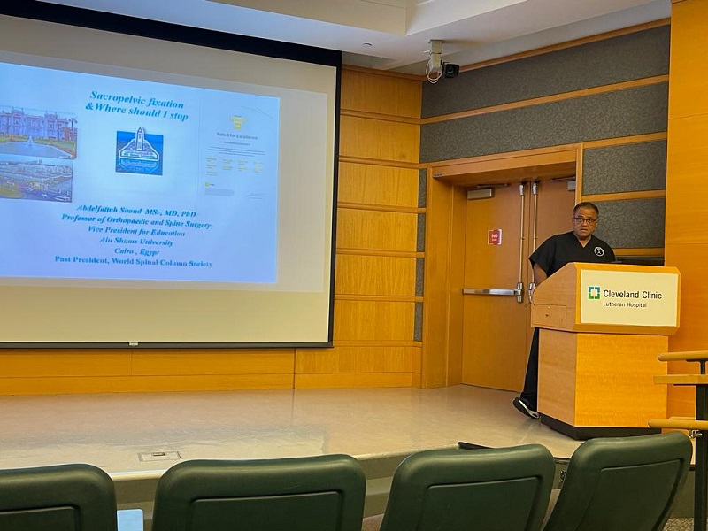 For the 19th year in a row... Prof. Abdel Fattah Saoud, Professor of Orthopedics and Spine at the Faculty of Medicine and Vice President of Ain Shams University, lectures at the Cleveland Clinic in Ohio, USA