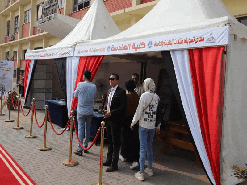 During the opening of the faculties' products marketing exhibition... the President of Ain Shams University stresses the necessity of developing students’ distinguished ideas and presenting them as small projects that serve the community