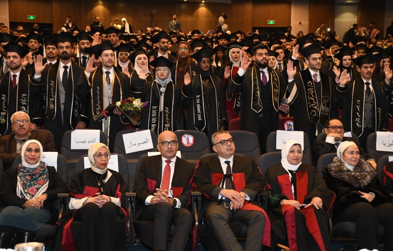 The President of Ain Shams University and the Dean of the Faculty of Medicine witness the first graduation ceremony of the international medical students, Class 2023