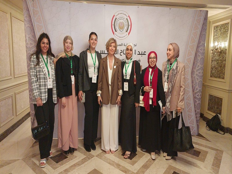 A delegation of female students from Ain Shams University participated in the 10th Arab Women Organization Conference on Cyber Violence