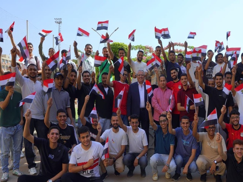 A thousand students from Ain Shams University dormitories cheered on the Egyptian national team in the World Cup via a giant "Fan Zone" screen in the New Administrative Capital