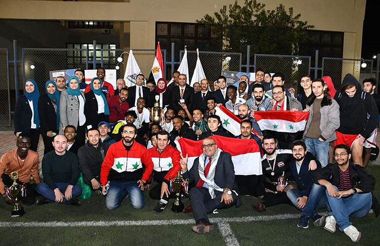 فوز فريق الطلاب الوافدين لجيبوتي على نظيره السوري فى البطولة الدولية لكرة القدم الخماسية