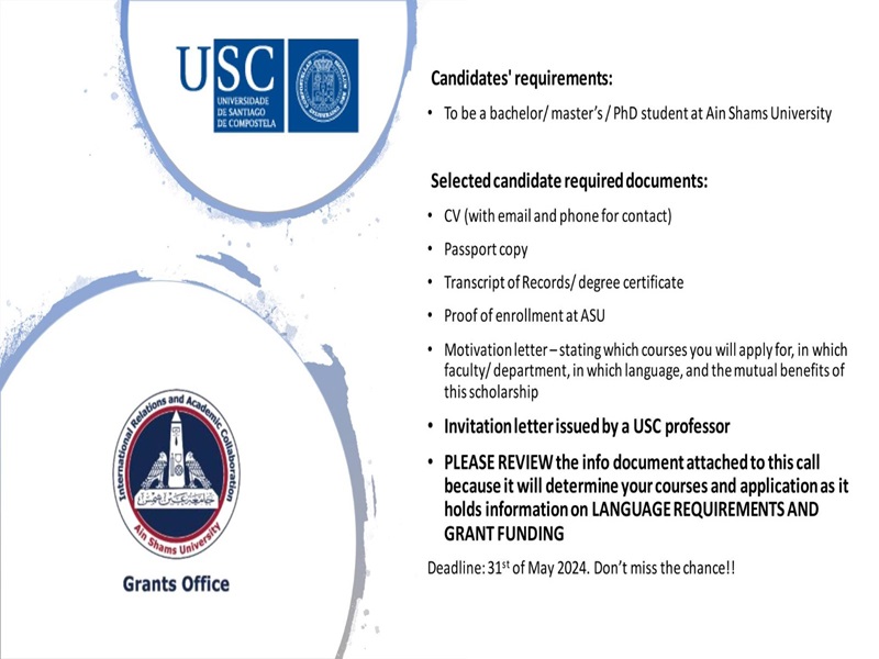 Ain Shams University announces the opening of applications for a scholarship in Spain