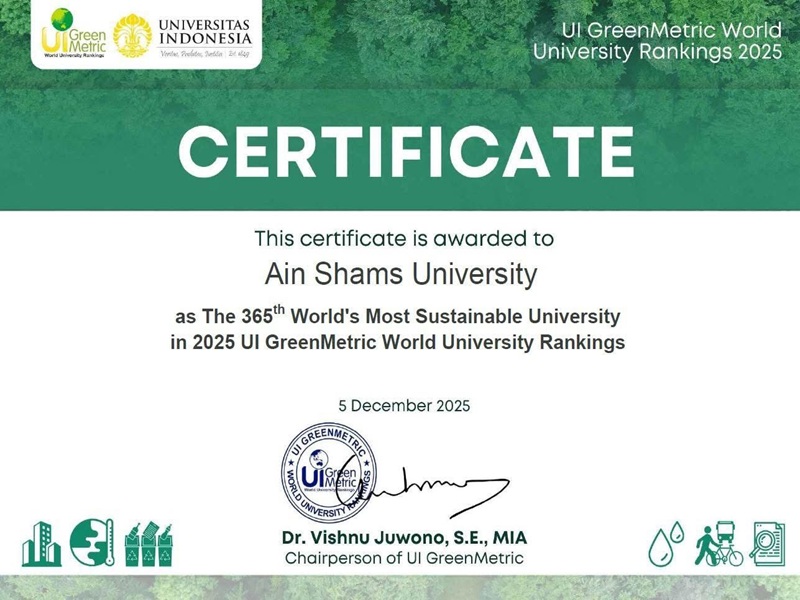 Green Metric   جامعة عين شمس ضمن أفضل 21% من جامعات العالم في تصنيف 2025