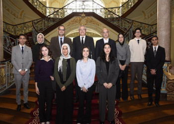The Vice President of Ain Shams University for Education and Student Affairs receives the Faculty of Law team representing the university in the Willem C. Vis International Commercial Arbitration Competition in Vienna